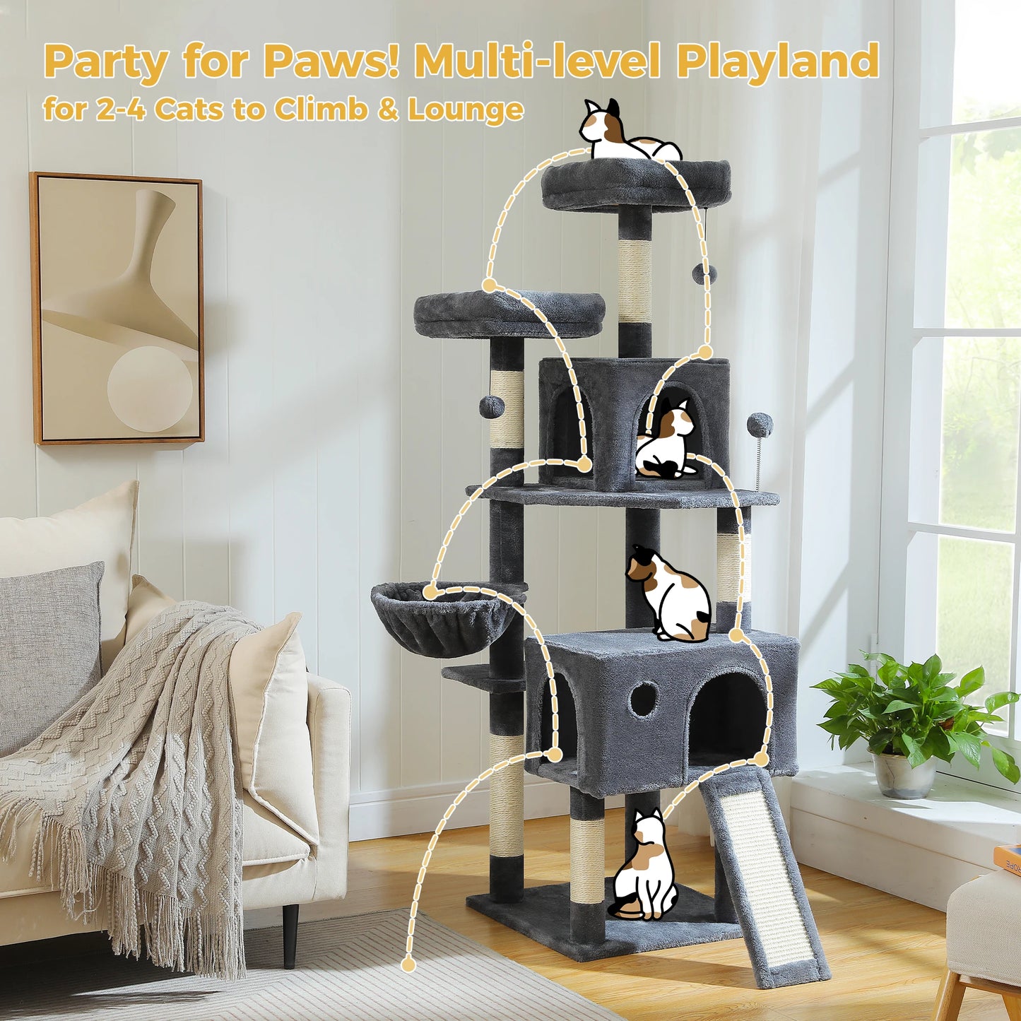 PAWZ Road Multi-Level Cat Tree Tower With Scratching Post