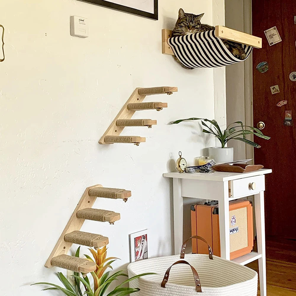 PETRAVELCN Cat Wall Mounted Four Step Stairway With Sisal Scratching Post