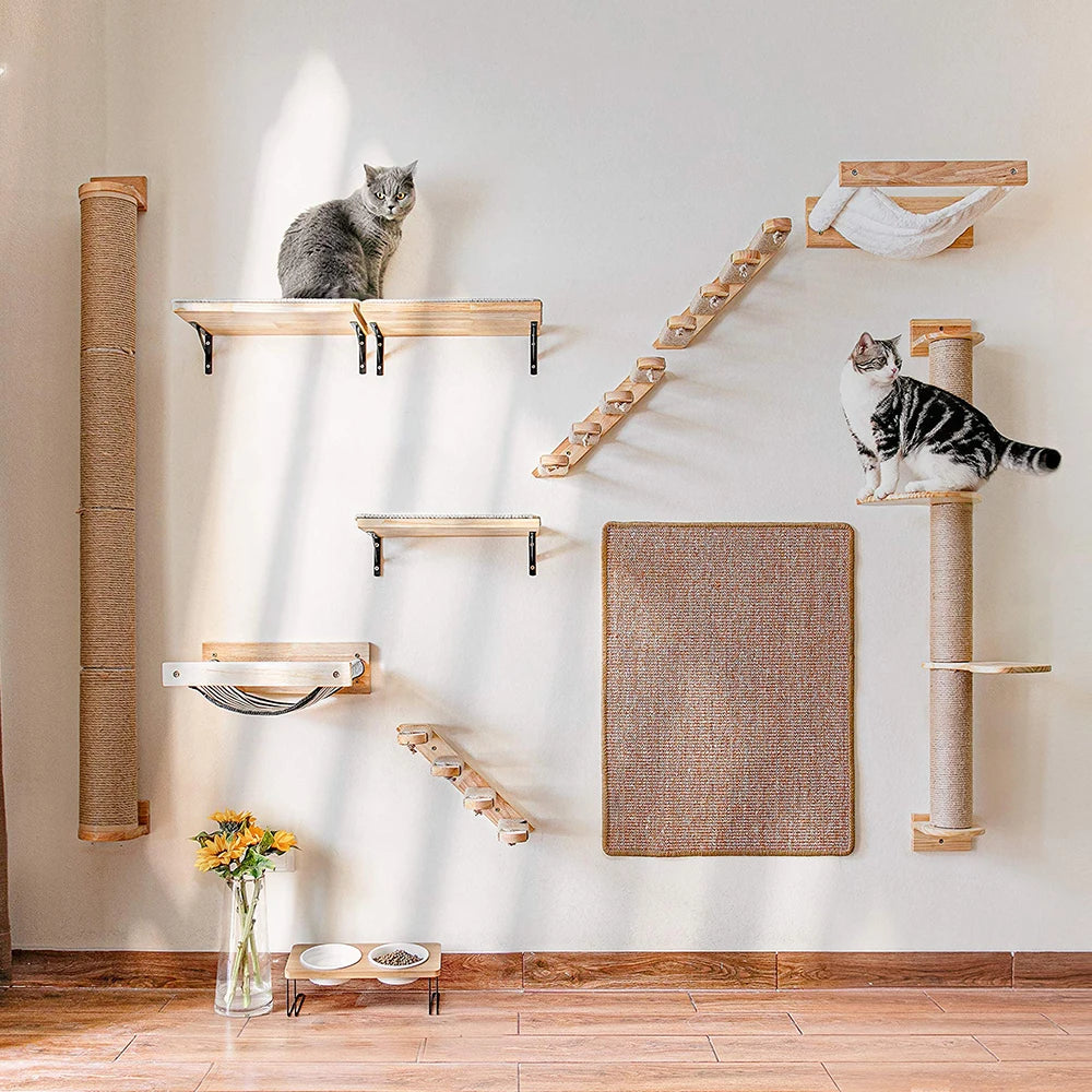 PETRAVELCN Cat Wall Mounted Four Step Stairway With Sisal Scratching Post
