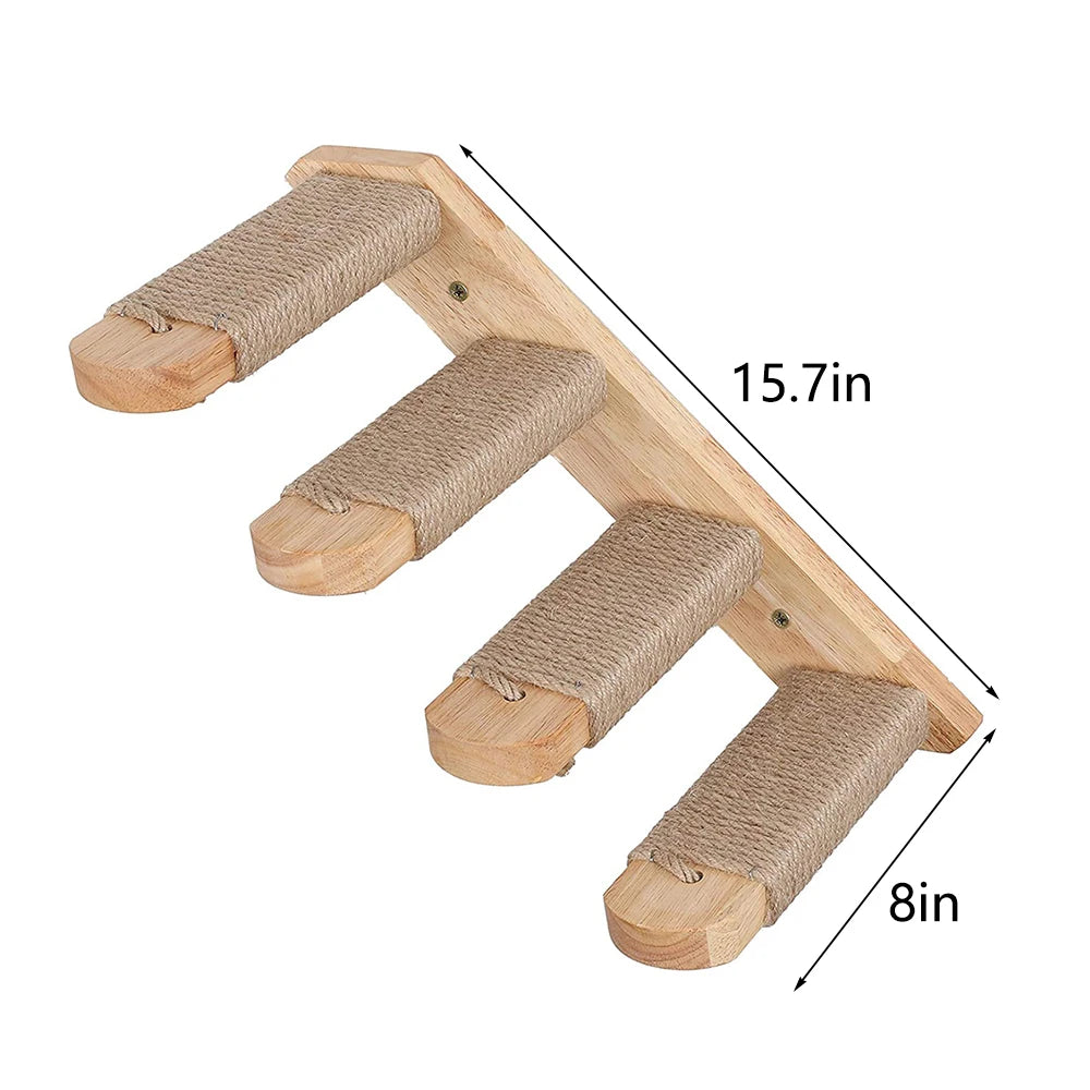 PETRAVELCN Cat Wall Mounted Four Step Stairway With Sisal Scratching Post