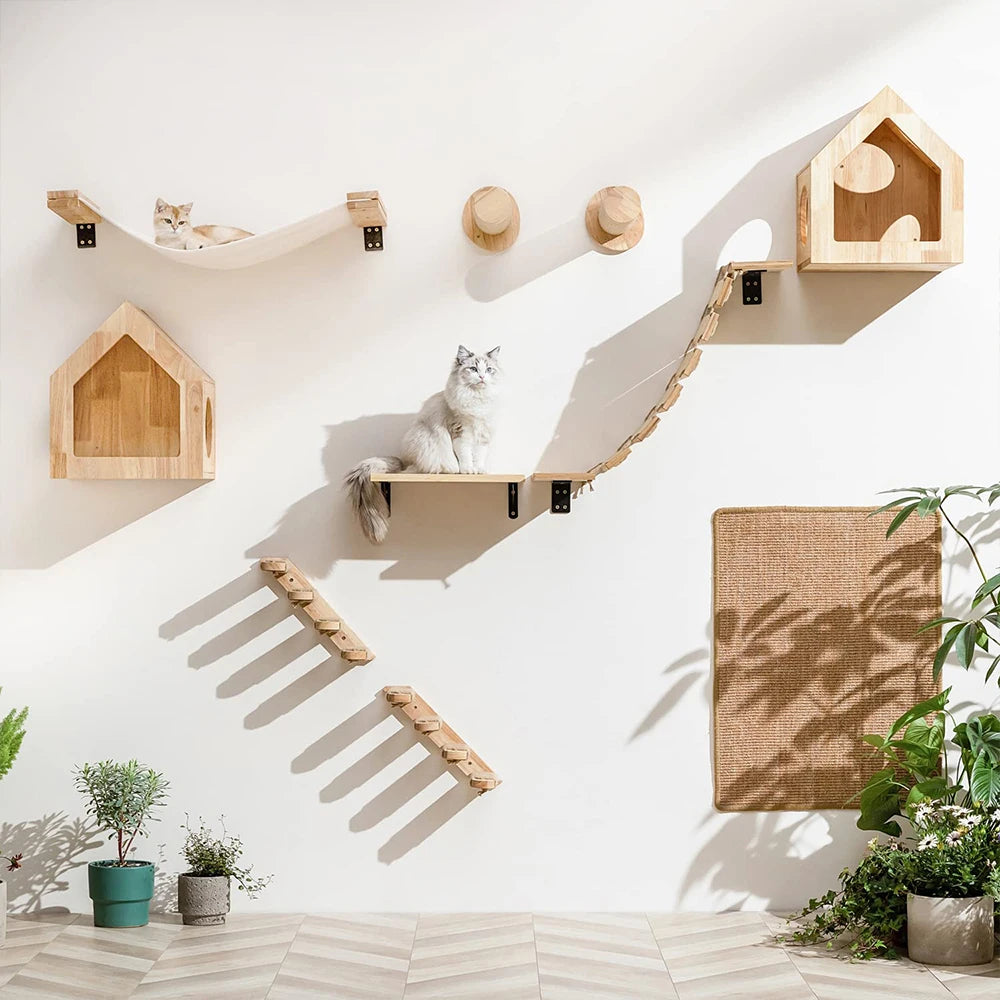PETRAVELCN Cat Wall Mounted Four Step Stairway With Sisal Scratching Post