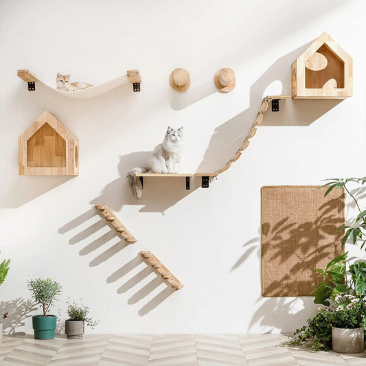 PETRAVELCN Cat Wall Mounted Four Step Stairway With Sisal Scratching Post